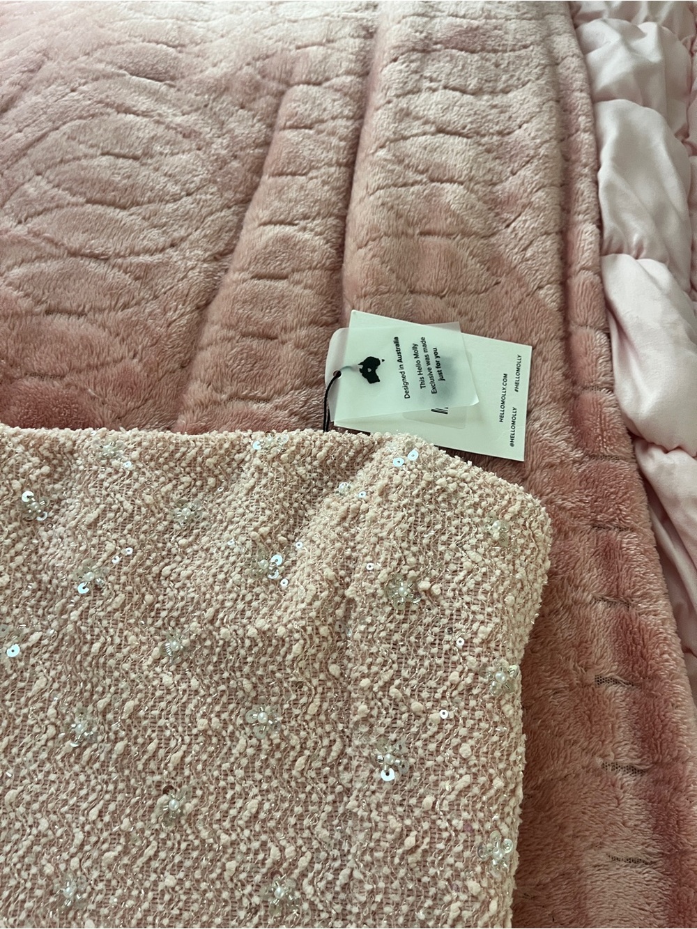 Hello Molly Blush Pink Strapless Sequin Tweed Mini Dress - Picture 2 of 5